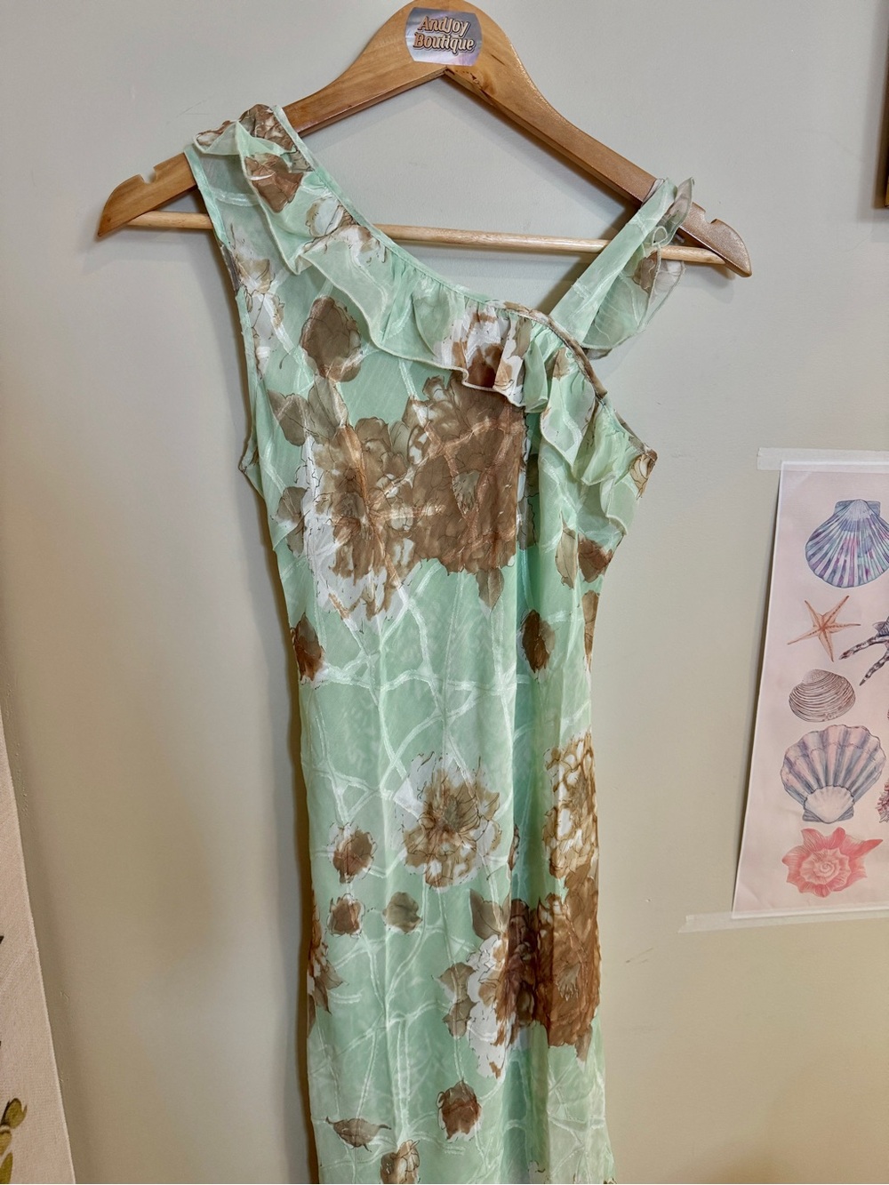 Sleeveless Mint Floral Ruffle Dress